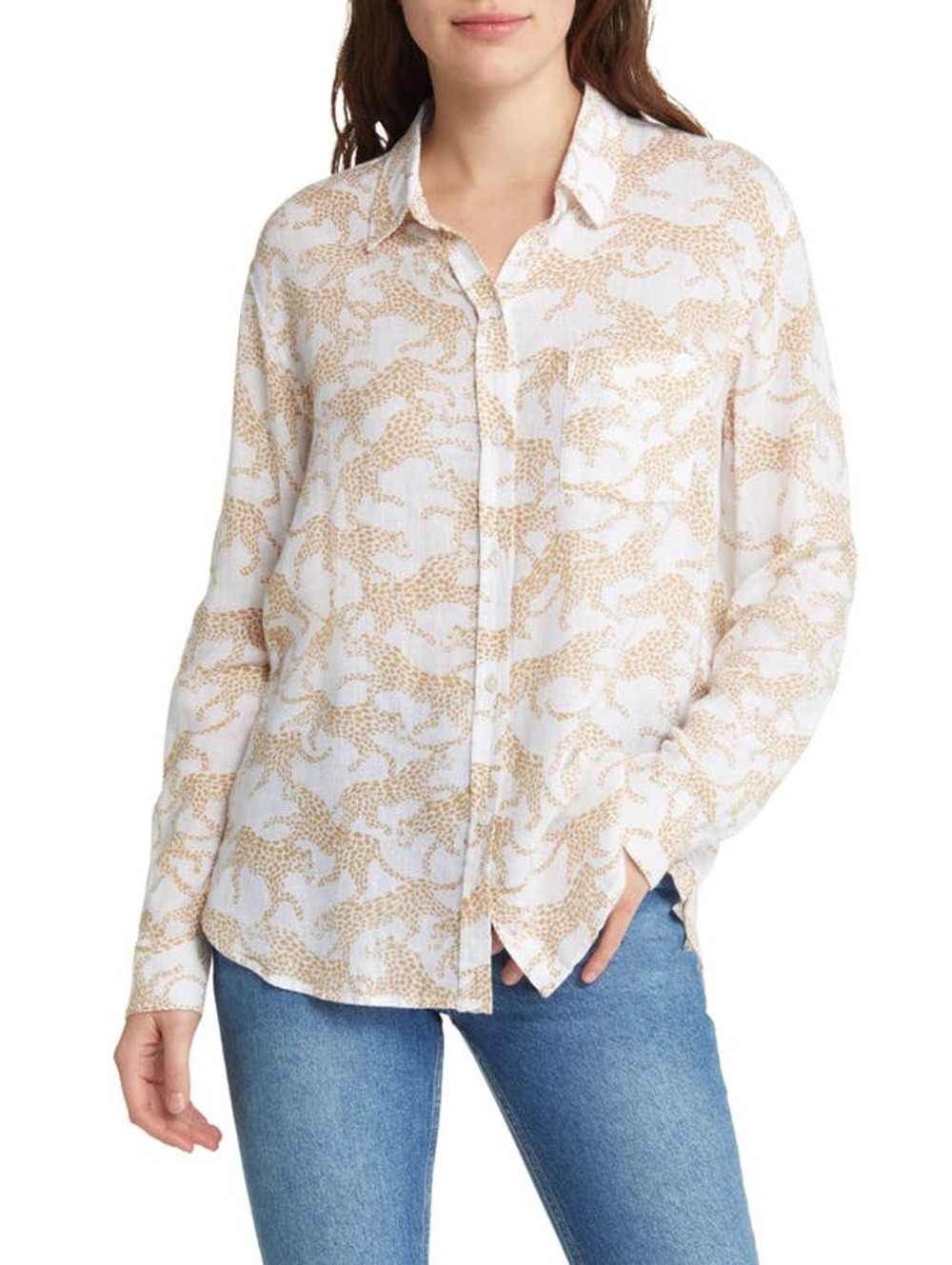 Rails Charli Cheetah Print Linen Blend Button-up Shirt In Gold Cheetah XL